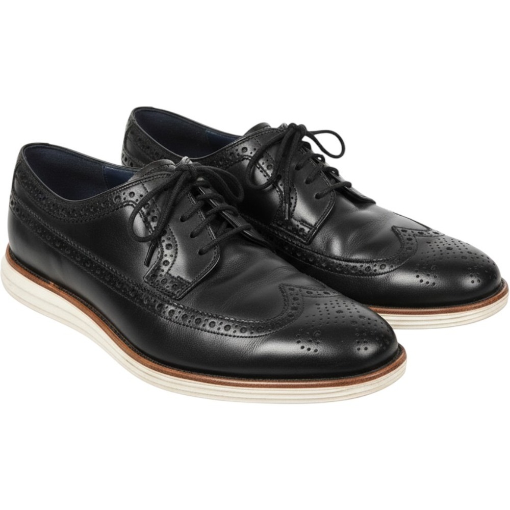 Cole Haan LunarGrand Wingtip Oxford Black Leather Shoes C12007 Mens 8.5 M